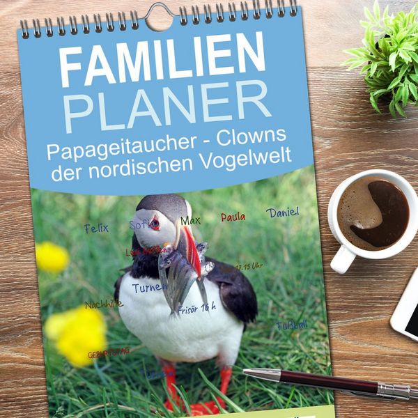 Produktbild: Familienplaner 2026 - Papageitaucher - Clowns der nordischen Vogelwelt mit 5 Spalten (Wandkalender, 21 x 45 cm) CALVENDO