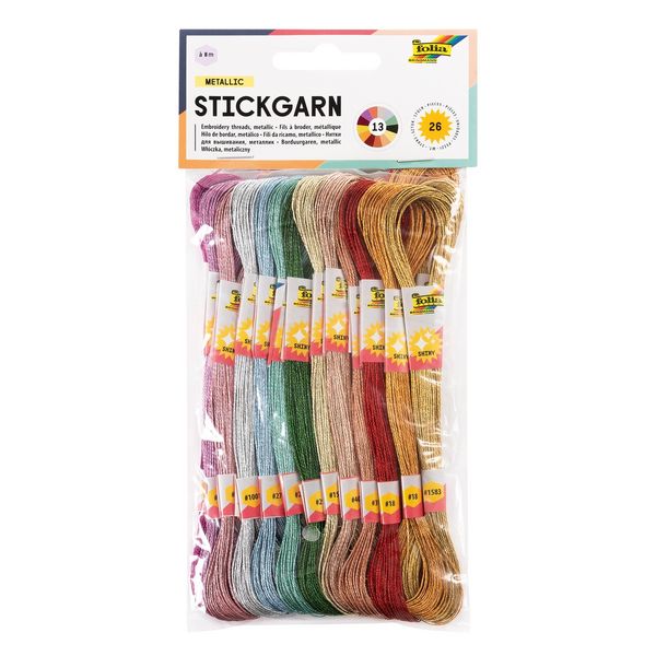 Produktbild: FOLIA&reg; Stickgarn Set, 2 x 13 Metallicfarben 8 m