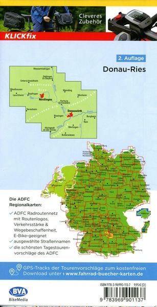 Produktbild: ADFC-Regionalkarte Donau-Ries, 1:50.000, mit Tagestourenvorschlägen, reiß- und wetterfest, E-Bike-geeignet, GPS-Tracks Download