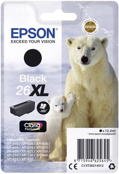 Epson Druckerpatrone T2621, 26XL Original Schwarz C13T26214012