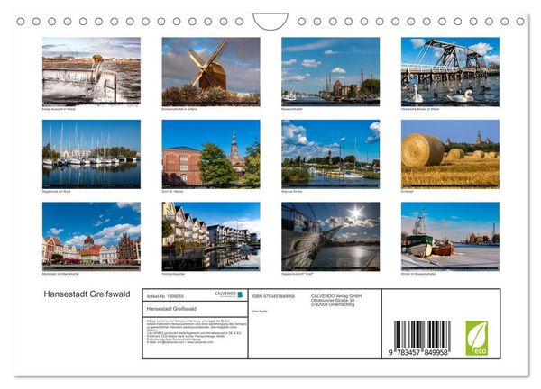 Produktbild: Hansestadt Greifswald (Wandkalender 2026 DIN A4 quer), CALVENDO Monatskalender
