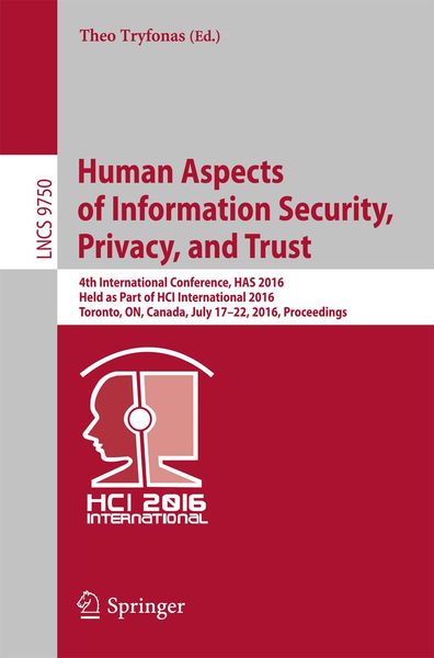Produktbild: Human Aspects of Information Security, Privacy, and Trust