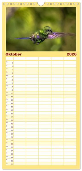 Produktbild: Familienplaner 2026 - Kolibris; Anmut, Sch&ouml;nheit, Farben mit 5 Spalten (Wandkalender, 21 x 45 cm) CALVENDO