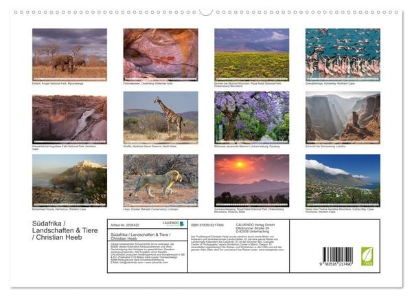 Produktbild: S&uuml;dafrika / Landschaften & Tiere / Christian Heeb (hochwertiger Premium Wandkalender 2026 DIN A2 quer), Kunstdruck in Hochglanz
