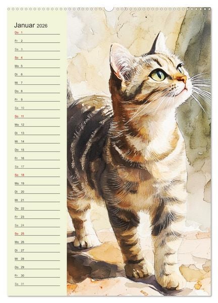 Produktbild: Bezaubernde Katzen. Miezen im lieblichen Aquarell-Stil (Wandkalender 2026 DIN A2 hoch), CALVENDO Monatskalender