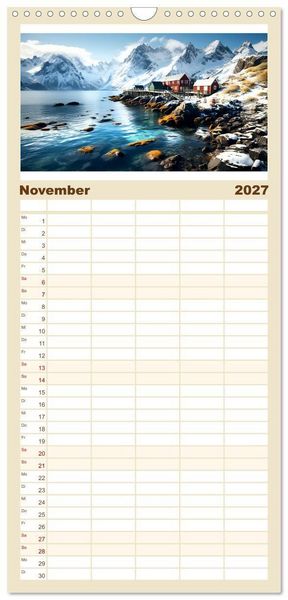 Produktbild: Familienplaner 2027 - Faszinierender Norden mit 5 Spalten (Wandkalender, 21 x 45 cm) CALVENDO