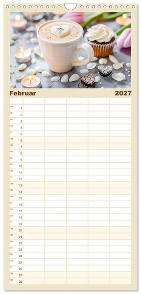 Produktbild: Familienplaner 2027 - Cappuccino, Latte und mehr - Der gro&szlig;e Kaffeekalender mit 5 Spalten (Wandkalender, 21 x 45 cm) CALVENDO