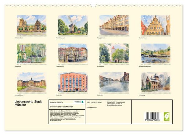Produktbild: Liebenswerte Stadt M&uuml;nster (hochwertiger Premium Wandkalender 2026 DIN A2 quer), Kunstdruck in Hochglanz