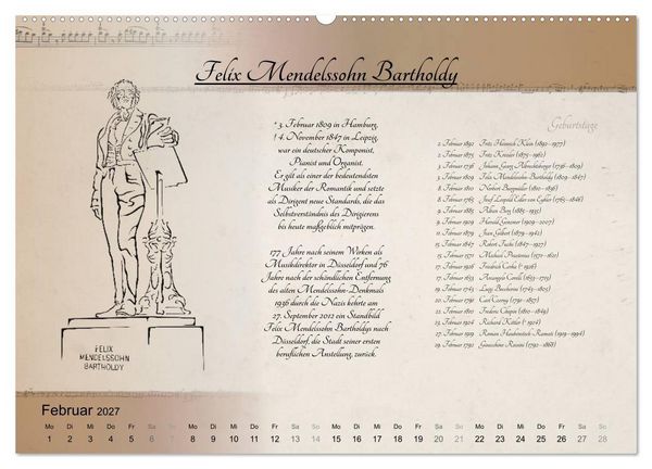 Produktbild: Von Mozart bis Beethoven (hochwertiger Premium Wandkalender 2027 DIN A2 quer), Kunstdruck in Hochglanz