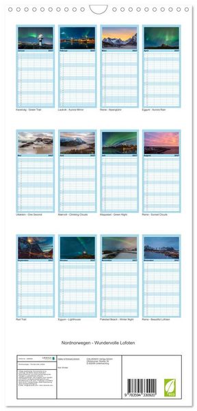 Produktbild: Familienplaner 2027 - Nordnorwegen - Wundervolle Lofoten mit 5 Spalten (Wandkalender, 21 x 45 cm) CALVENDO