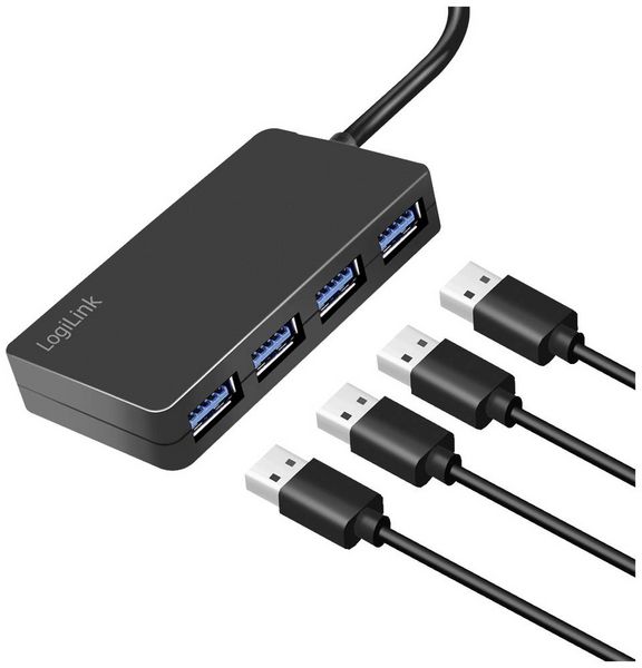 Produktbild: LogiLink UA0396 USB-Hub 4 Port USB-A USB 3.2 Gen1 5 GBit/s Schwarz UA0396