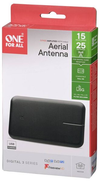 Produktbild: One For All SV9428 Aktive DVB-T/T2 Flachantenne Innenbereich Schwarz