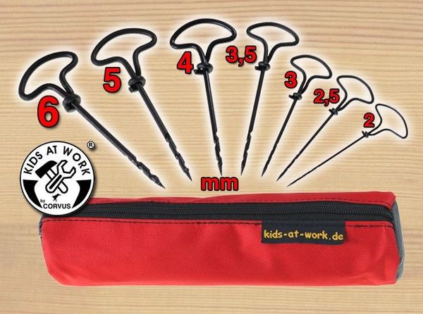 Produktbild: Corvus A600369 - Kids-at-Work, Holzbohrer-Set, 7 St&uuml;ck mit Tasche, Profiqualit&auml;t