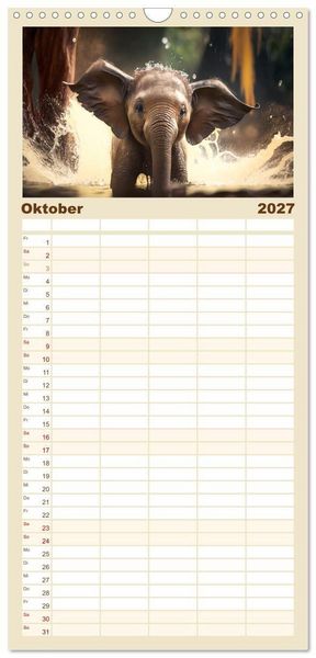 Produktbild: Familienplaner 2027 - Tierkinder beim Baden mit 5 Spalten (Wandkalender, 21 x 45 cm) CALVENDO
