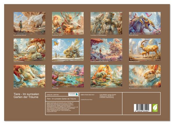 Produktbild: Tiere - Im surrealen Garten der Tr&auml;ume (Wandkalender 2026 DIN A3 quer), CALVENDO Monatskalender