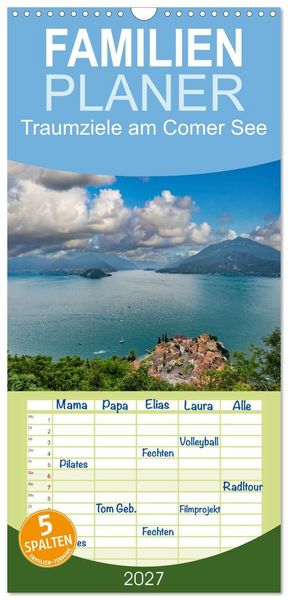 Produktbild: Familienplaner 2027 - Traumziele am Comer See mit 5 Spalten (Wandkalender, 21 x 45 cm) CALVENDO