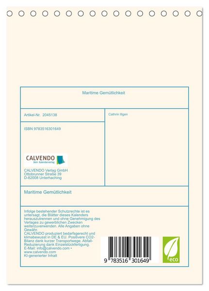 Produktbild: Maritime Gem&uuml;tlichkeit (Tischkalender 2026 DIN A5 hoch), CALVENDO Monatskalender