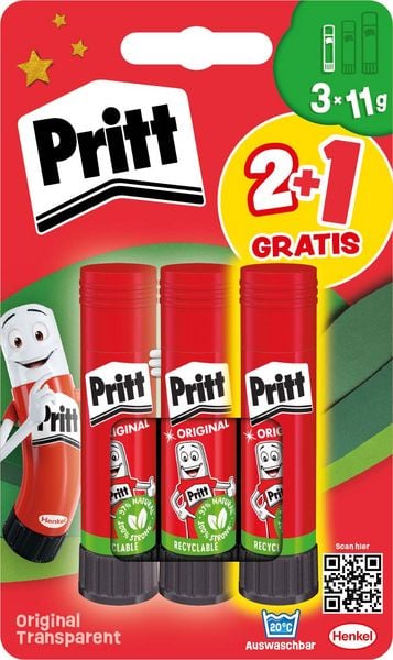 Produktbild: Pritt Original, 3&times;11 g (2 + 1 gratis), Blisterkarte