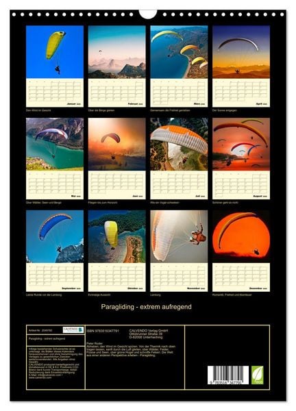 Produktbild: Paragliding - extrem aufregend (Wandkalender 2026 DIN A3 hoch), CALVENDO Monatskalender