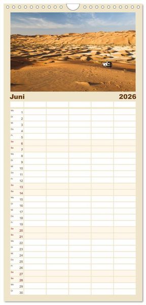 Produktbild: Familienplaner 2026 - Die D&uuml;nen in der W&uuml;ste von Abu Dhabi mit 5 Spalten (Wandkalender, 21 x 45 cm) CALVENDO
