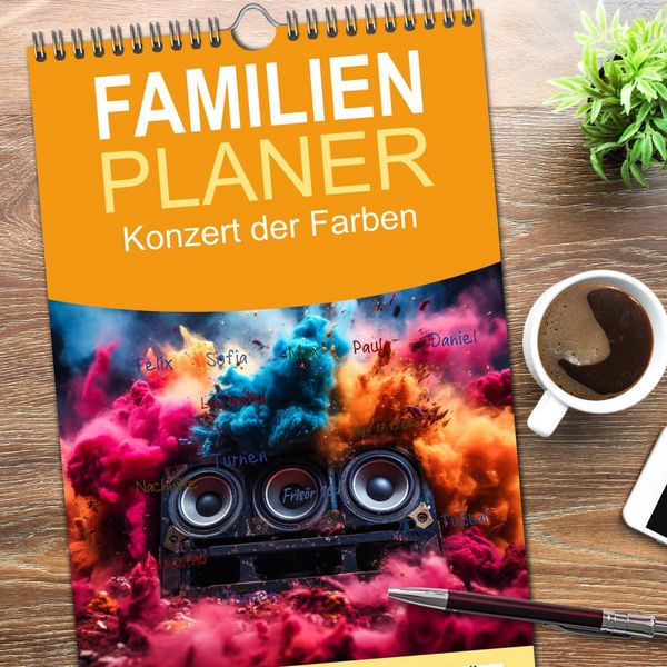 Produktbild: Familienplaner 2026 - Konzert der Farben mit 5 Spalten (Wandkalender, 21 x 45 cm) CALVENDO