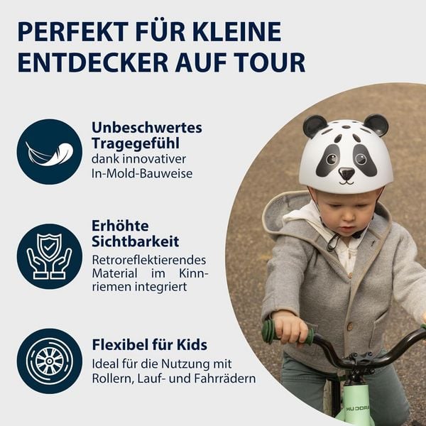 Produktbild: HUDORA 84911 - Kinderhelm Panda, Gr. 44-47, Sicherheitshelm f&uuml;r Fahrrad und Inlineskaten