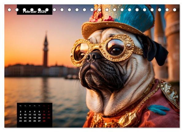 Produktbild: Mopszauber - S&uuml;&szlig;e M&ouml;pse begleiten durchs Jahr (Tischkalender 2026 DIN A5 quer), CALVENDO Monatskalender