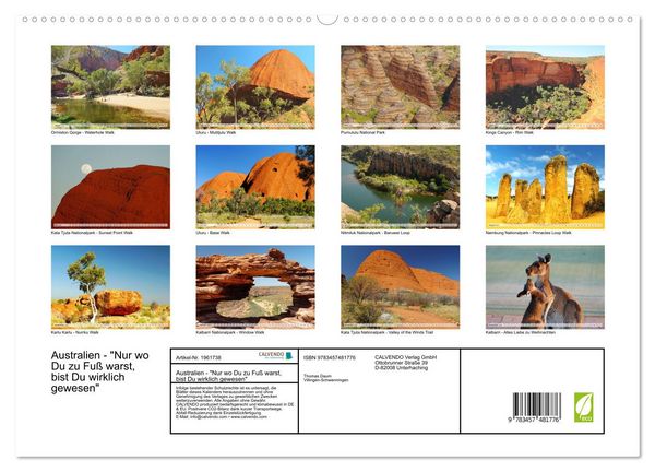 Produktbild: Australien - "Nur wo Du zu Fu&szlig; warst, bist Du wirklich gewesen" (hochwertiger Premium Wandkalender 2026 DIN A2 quer), Kunstdruck in Hochglanz