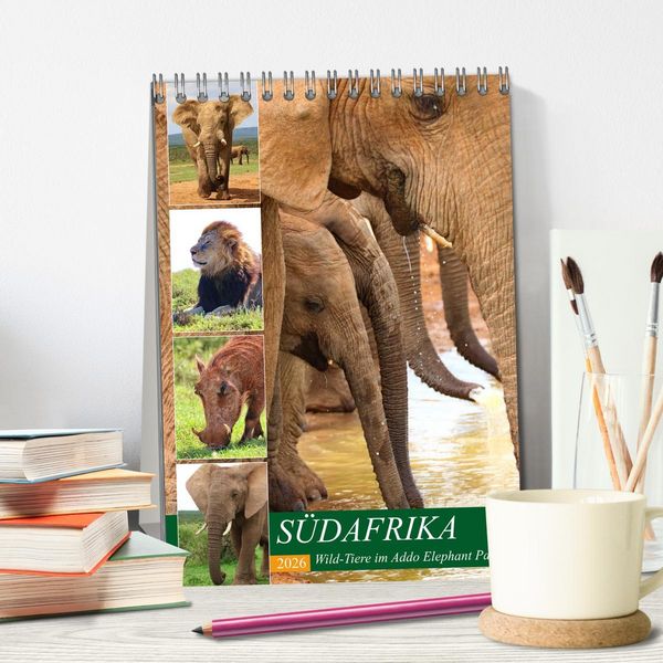 Produktbild: S&Uuml;DAFRIKA Wild-Tiere im Addo Elephant Park (Tischkalender 2026 DIN A5 hoch), CALVENDO Monatskalender