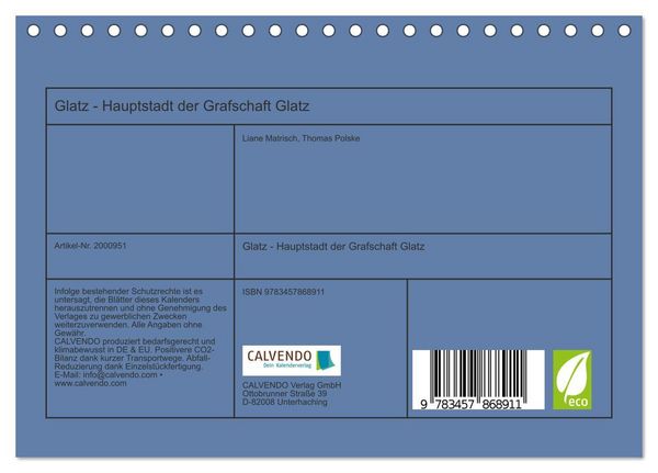 Produktbild: Glatz - Hauptstadt der Grafschaft Glatz (Tischkalender 2026 DIN A5 quer), CALVENDO Monatskalender
