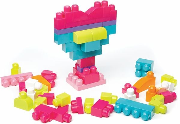 Produktbild: Mega Bloks Bausteine-Beutel pink (60 Teile), Steck-Bausteine Kinder, Bauklötze