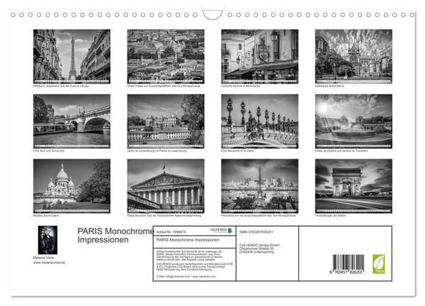 Produktbild: PARIS Monochrome Impressionen (Wandkalender 2026 DIN A3 quer), CALVENDO Monatskalender
