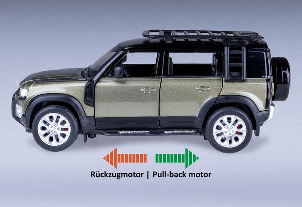Produktbild: Land Rover Defender 110 Diecast 1:32 gr&uuml;n inkl. Knopfzellen