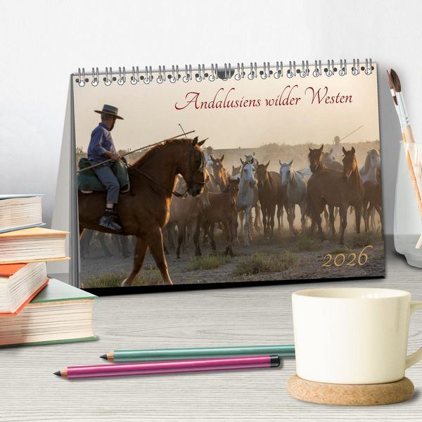 Produktbild: Pferde - Andalusiens wilder Westen (Tischkalender 2026 DIN A5 quer), CALVENDO Monatskalender
