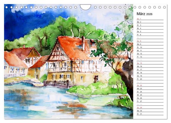 Produktbild: Aquarelle - quer durch Europa (Wandkalender 2026 DIN A4 quer), CALVENDO Monatskalender