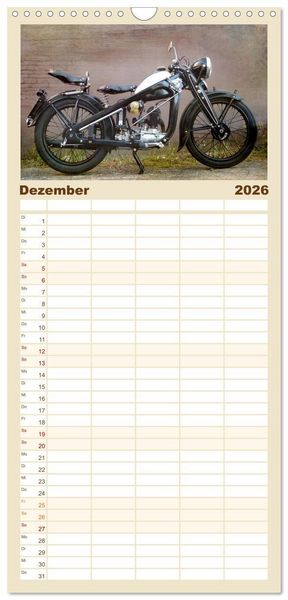 Produktbild: Familienplaner 2026 - Motorrad Oldtimer mit 5 Spalten (Wandkalender, 21 x 45 cm) CALVENDO