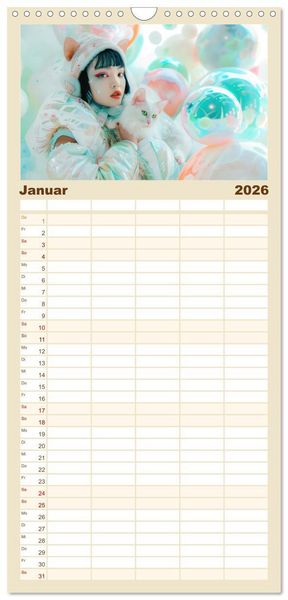 Produktbild: Familienplaner 2026 - Figuren in einer bunten Welt - Im Anime-Stil mit 5 Spalten (Wandkalender, 21 x 45 cm) CALVENDO