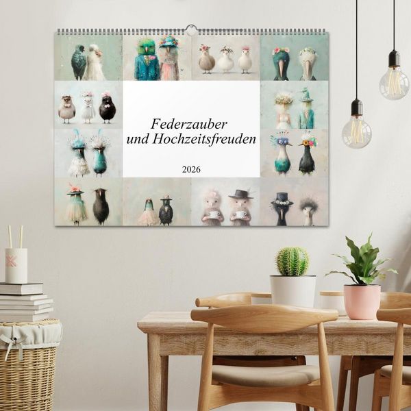 Produktbild: Federzauber und Hochzeitsfreuden (Wandkalender 2026 DIN A2 quer), CALVENDO Monatskalender