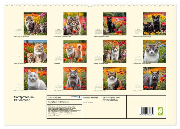 Produktbild: Samtpfoten im Bl&uuml;tenmeer (hochwertiger Premium Wandkalender 2026 DIN A2 quer), Kunstdruck in Hochglanz