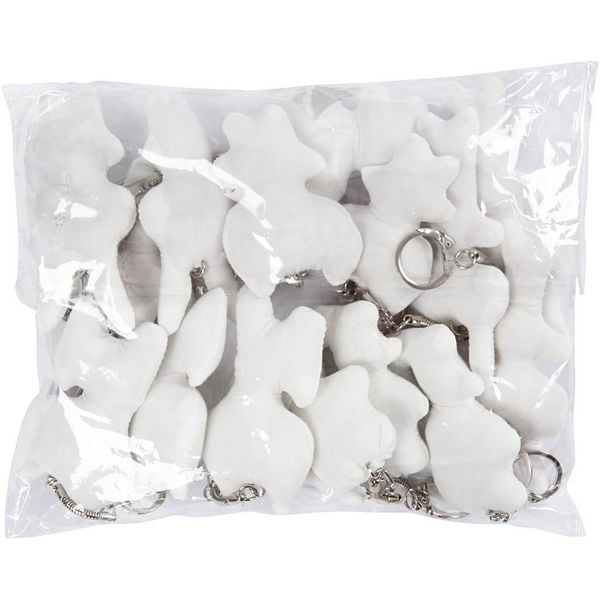 Produktbild: Creativ Company Schl&uuml;sselanh&auml;nger aus Stoff, Gr&ouml;&szlig;e 6-10 cm, Wei&szlig;, 15 Stk