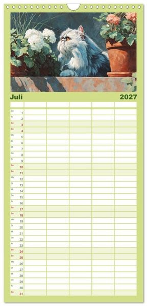 Produktbild: Familienplaner 2027 - Perserkatzen. Flauschige Momente in kunstvoller &Ouml;loptik mit 5 Spalten (Wandkalender, 21 x 45 cm) CALVENDO