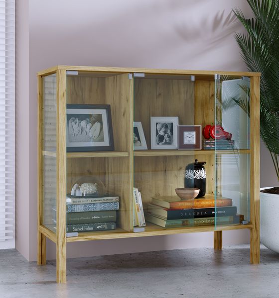 Produktbild: Glasvitrine Jensol mit ESG Glas Kommode stehend