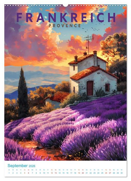 Produktbild: Frankreich - Old School Poster Style (Wandkalender 2026 DIN A2 hoch), CALVENDO Monatskalender