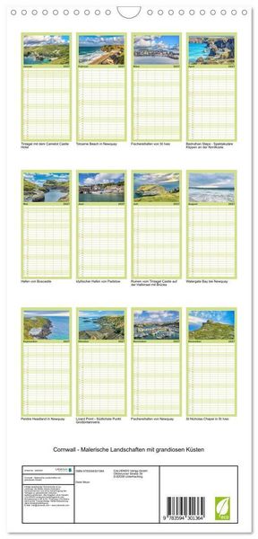 Produktbild: Familienplaner 2027 - Cornwall - Malerische Landschaften mit grandiosen K&uuml;sten mit 5 Spalten (Wandkalender, 21 x 45 cm) CALVENDO