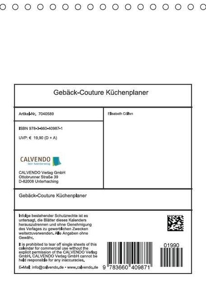 Produktbild: Geb&auml;ck-Couture K&uuml;chenplaner (Tischkalender immerw&auml;hrend DIN A5 hoch)