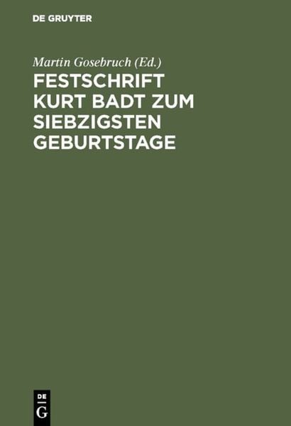 Produktbild: Festschrift Kurt Badt zum siebzigsten Geburtstage