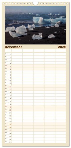 Produktbild: Familienplaner 2026 - Island - Land aus Feuer und Eis mit 5 Spalten (Wandkalender, 21 x 45 cm) CALVENDO
