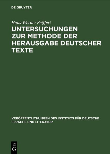 Produktbild: Untersuchungen zur Methode der Herausgabe deutscher Texte