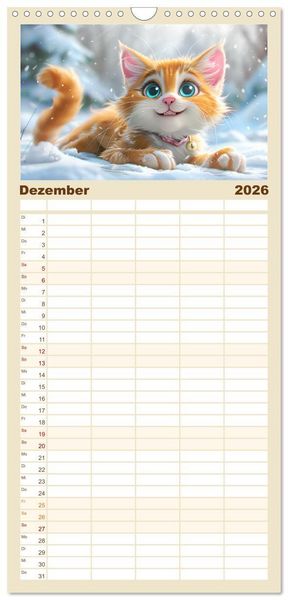Produktbild: Familienplaner 2026 - Katzen-Paradies. Entz&uuml;ckende Cartoon-K&auml;tzchen zum verlieben mit 5 Spalten (Wandkalender, 21 x 45 cm) CALVENDO