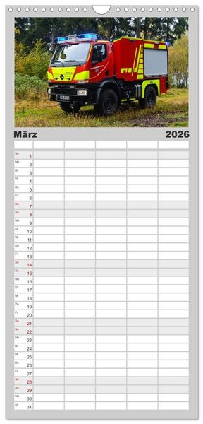 Produktbild: Familienplaner 2026 - Feuerwehrfahrzeuge mit 5 Spalten (Wandkalender, 21 x 45 cm) CALVENDO